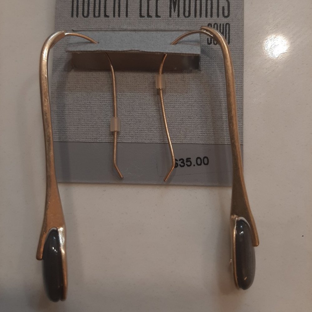 2/$30 Robert Lee Morris Long Gold Earrings with a Dark Stone